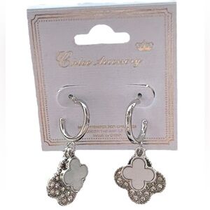 5/$25 White & Silver Floral Double Layer Dangle Earrings